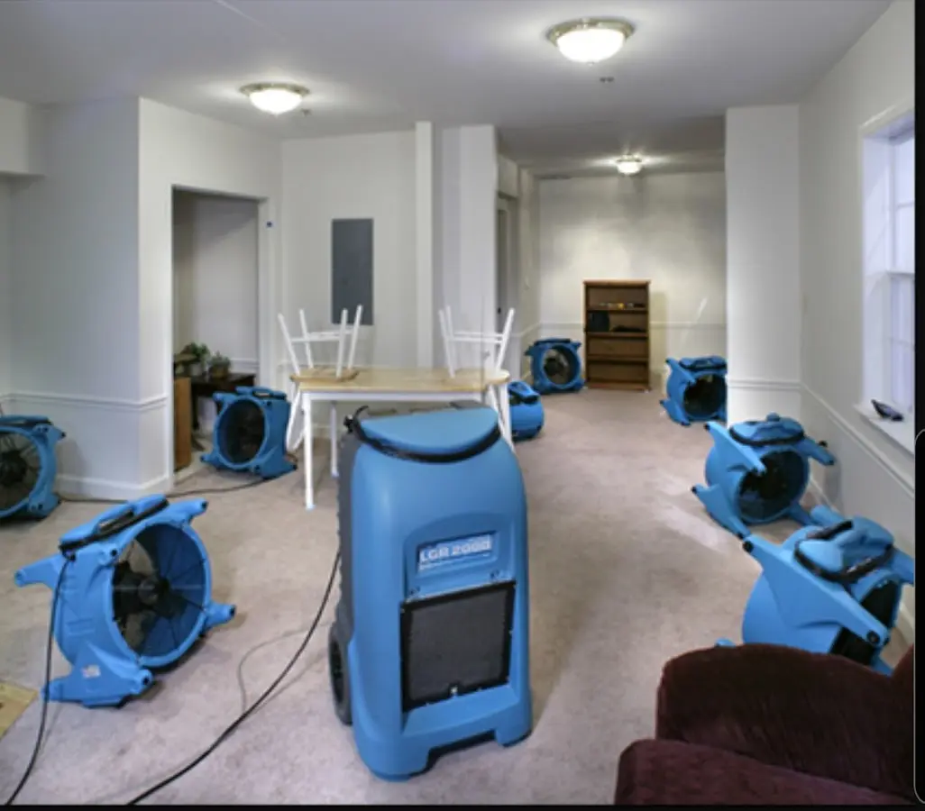 Air movers and dehumidifier setup for Water Extraction & Removal in Kettering